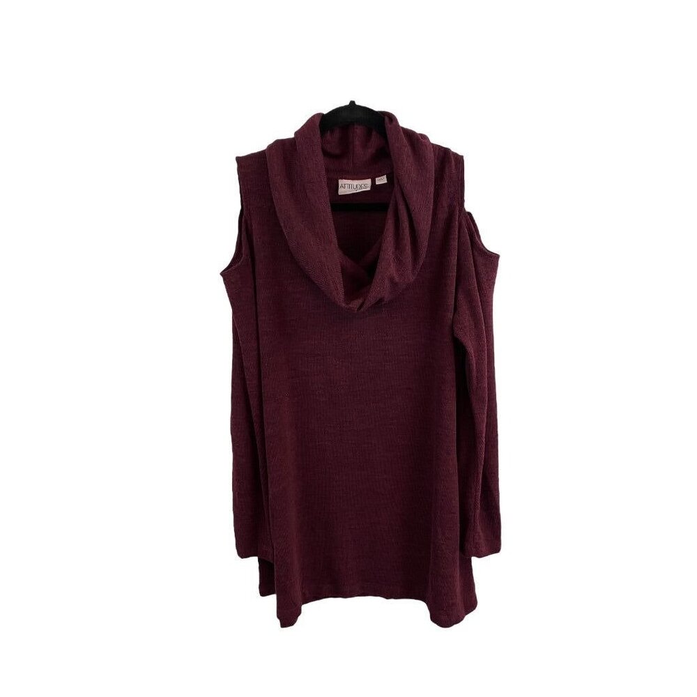 1X Attitudes by Renee Women's Cold Shoulder Cowl Neck Sweater Eggplant